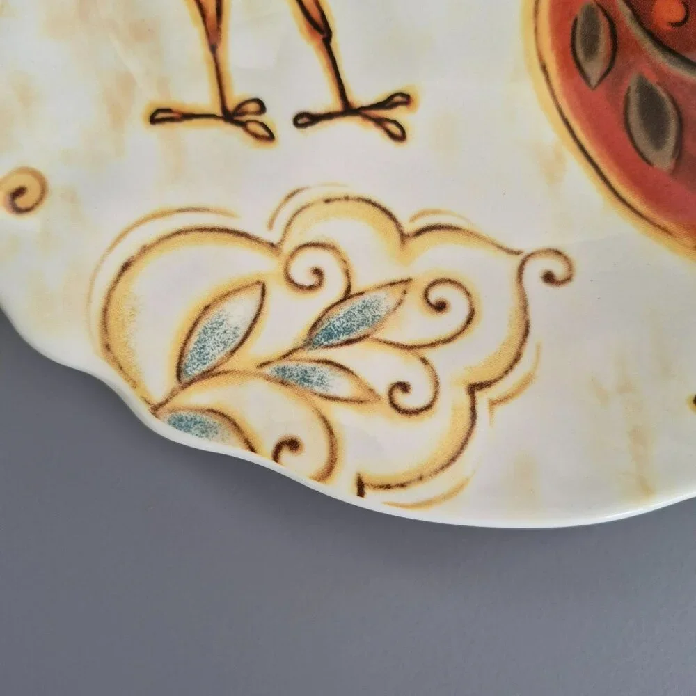 Pier 1 Gallo Dinner Plate, Whimsical Roosters, c2013-15 Discontinued Replacement - Picture 4 of 8